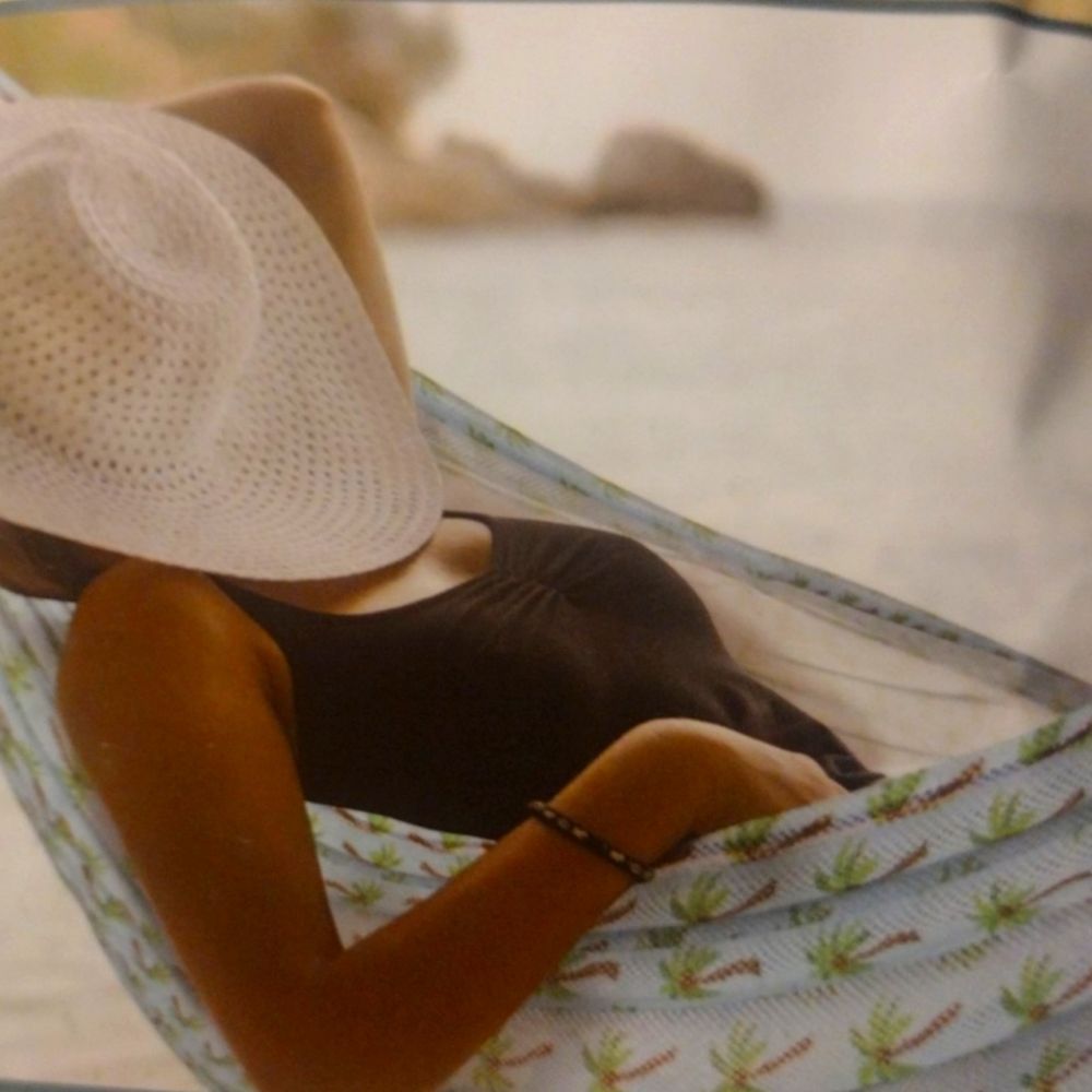 Brazilian Style Mesh Hammock in a Bag Light Blue with Palm Trees NWT